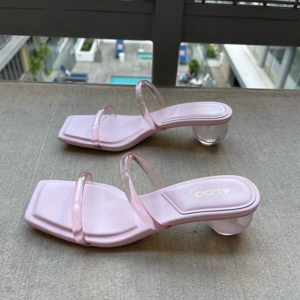 ALDO Light Pink/Purple Strappy sandals and unique heel.
